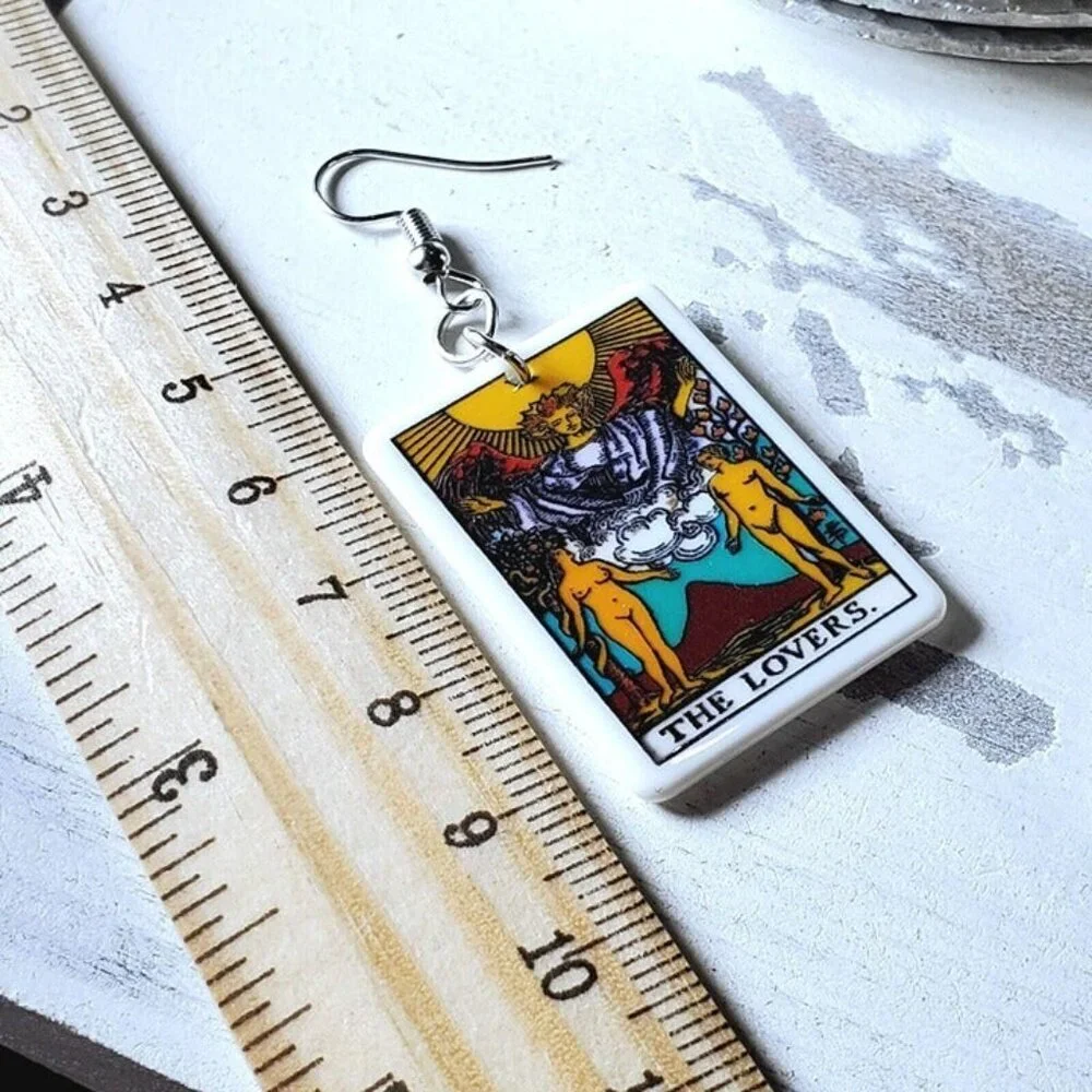 Mystical Tarot Card The Lovers Oracle Archetype Lightweight Earrings